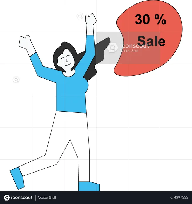 The girl is happy with the 30% discount  Illustration