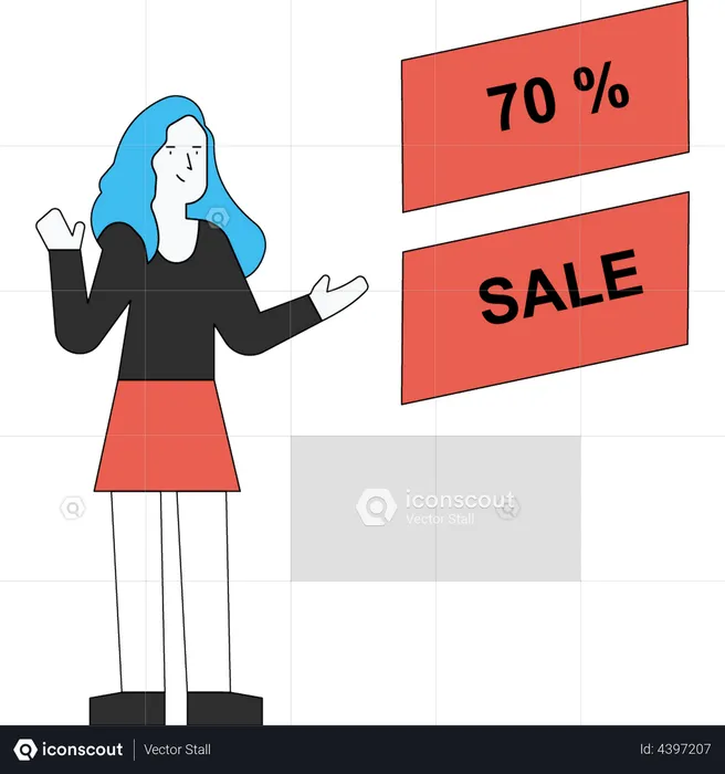 The girl is happy with the 70% discount  Illustration