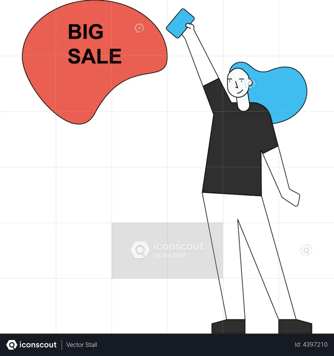 The girl is happy with the big sale  Illustration