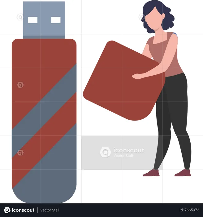 The girl is holding a USB cap  Illustration