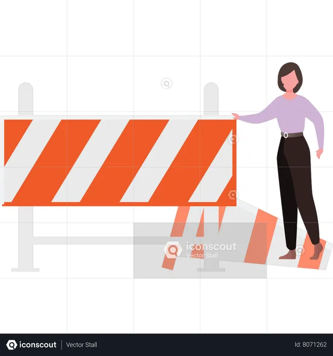 The girl is holding the construction barrier  Illustration