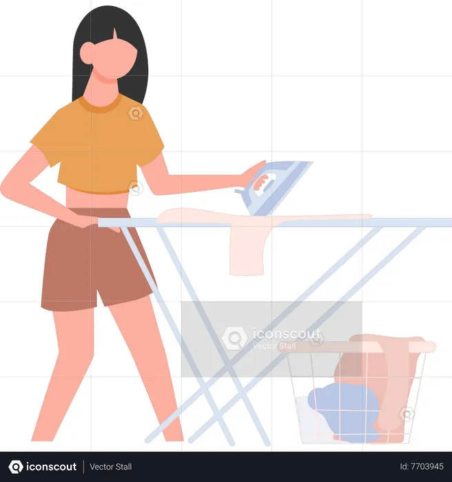 The girl is ironing clothes  Illustration