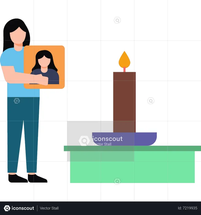 The Girl Is Lighting A Candle  Illustration