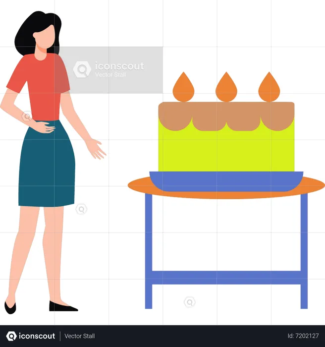 The girl is looking at the cake  Illustration