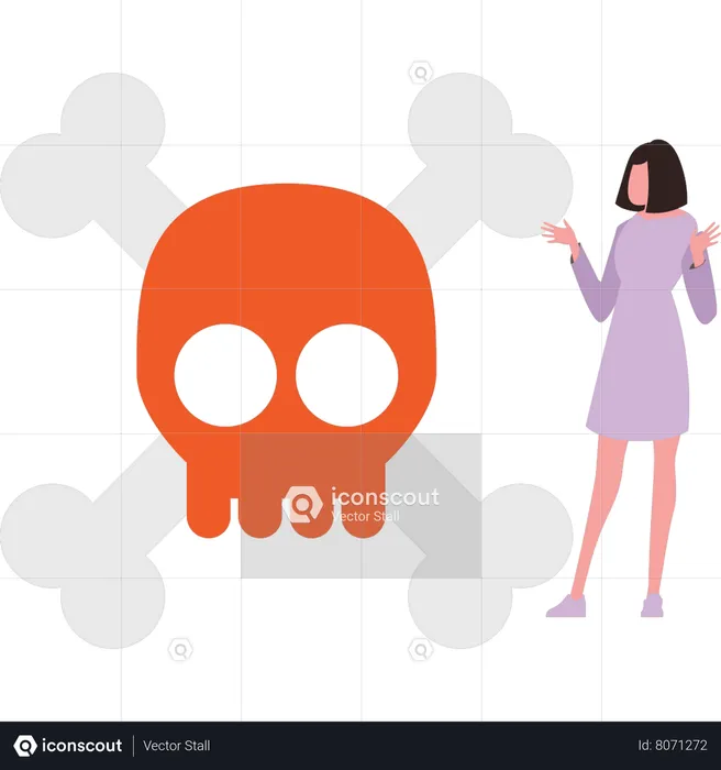 The girl is looking at the danger skull  Illustration