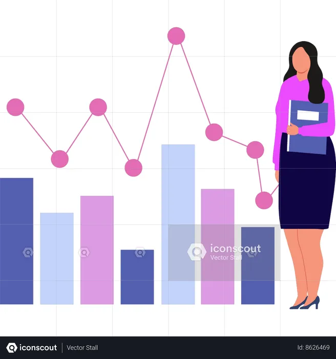 The girl is looking at the graph diagram  Illustration