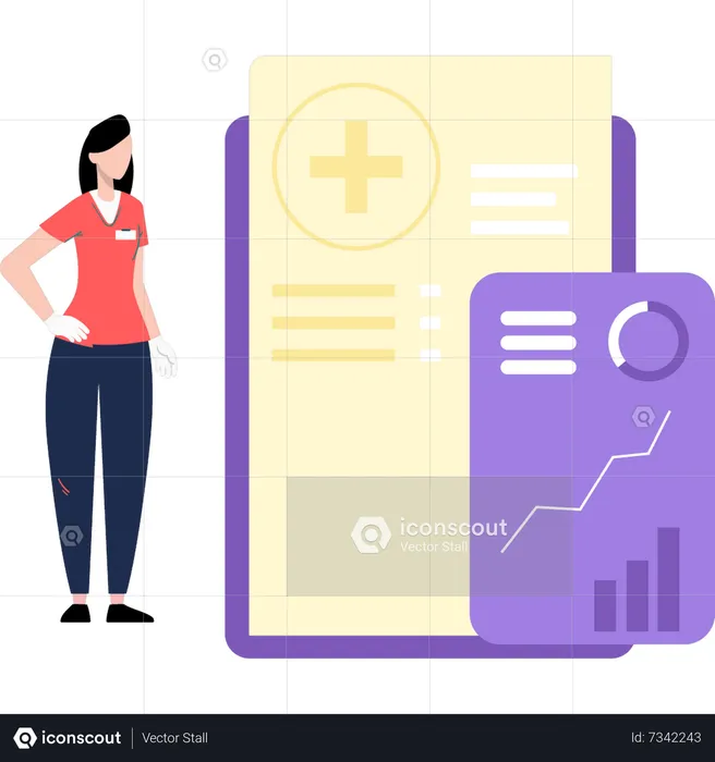 The girl is looking at the medical report  Illustration