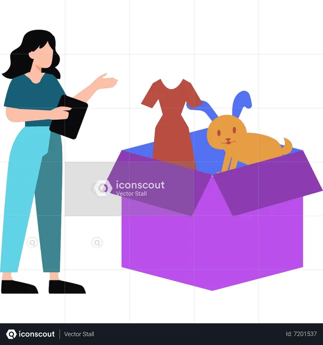 The girl is looking at the charity box  Illustration