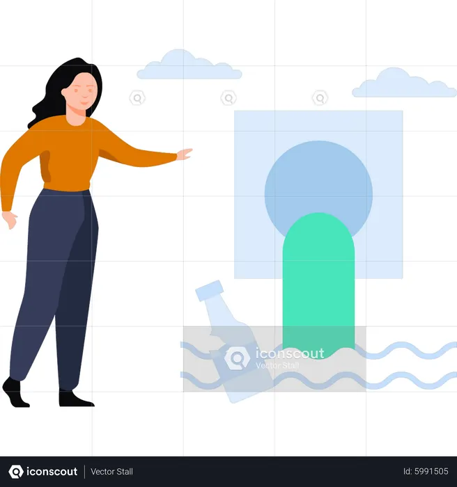 The girl is looking at the drain  Illustration