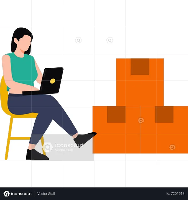 The girl is looking at the parcel boxes  Illustration