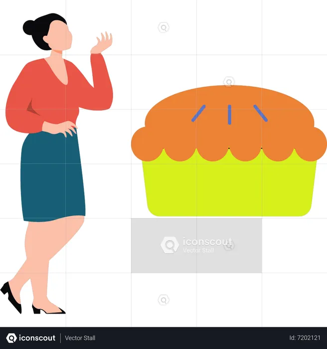 The girl is looking at the pie cake  Illustration