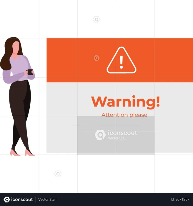 The girl is looking at the warning  Illustration