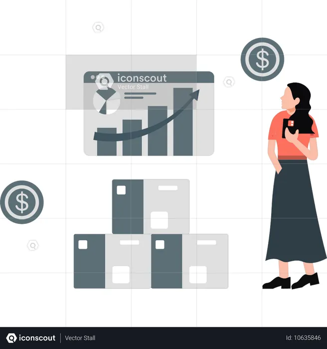 The girl is looking management rising graph  Illustration