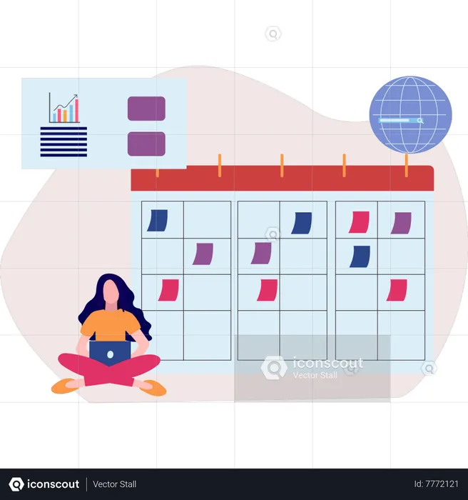 The girl is making a schedule on the calendar  Illustration