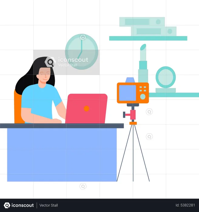 The girl is making a work video  Illustration