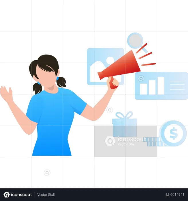 The girl is marketing through a megaphone  Illustration