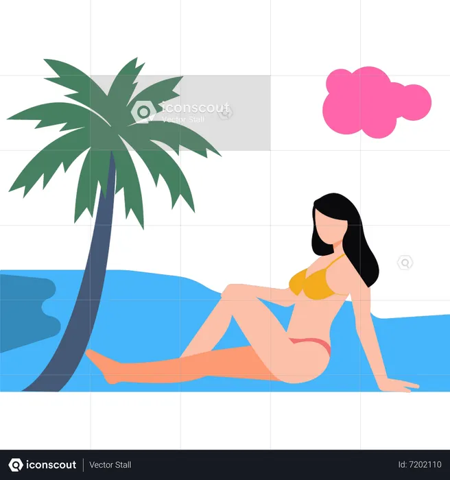 The girl is on the beach on summer vacation  Illustration