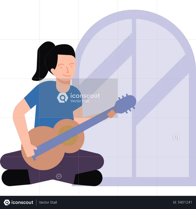 The girl is playing the guitar  Illustration