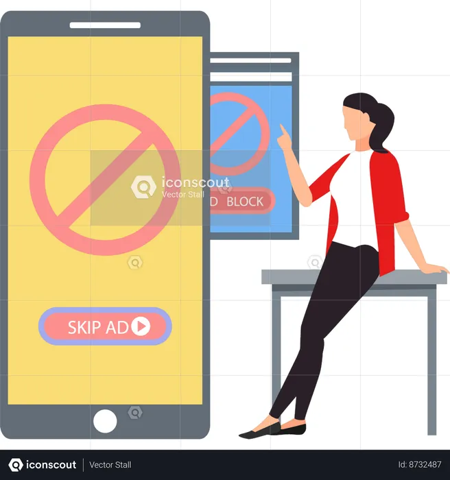 The girl is pointing at the mobile.  Illustration
