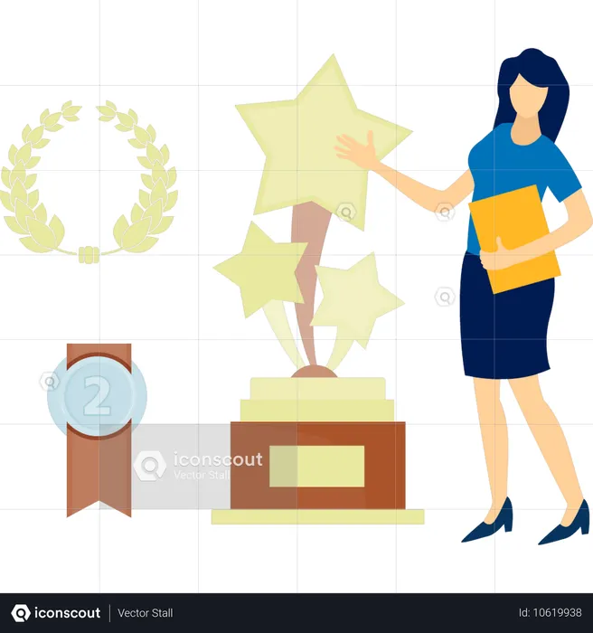 The girl is pointing special flat trophy  Illustration