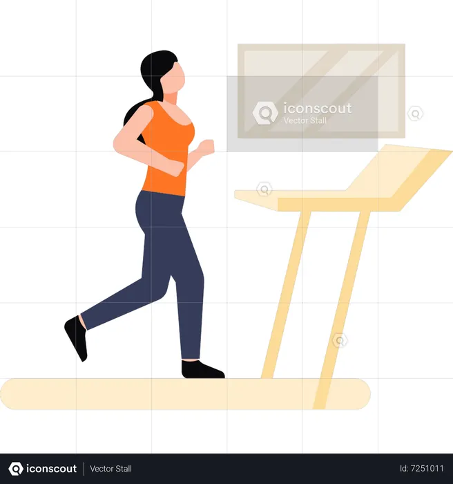 The girl is running on the treadmill  Illustration