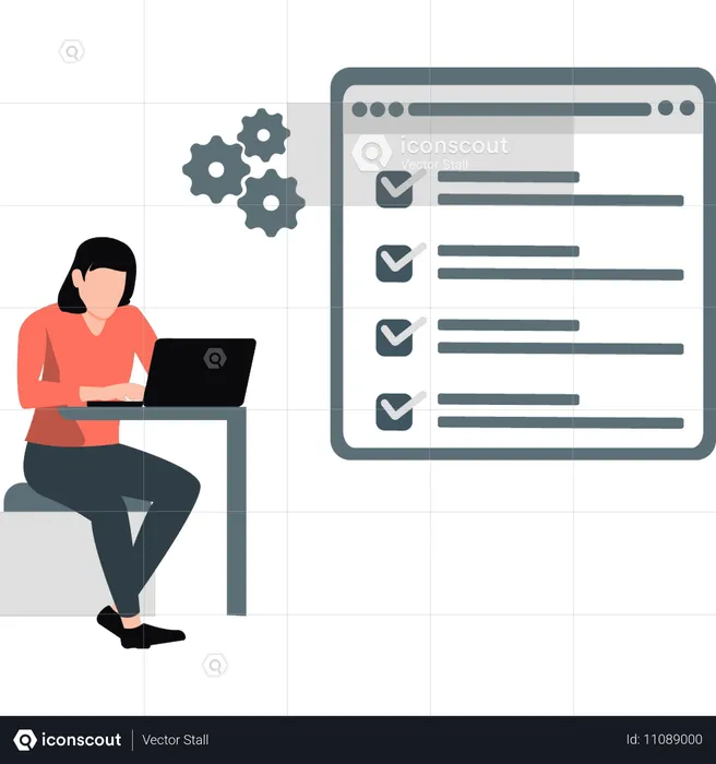 The girl is setting webpage list  Illustration