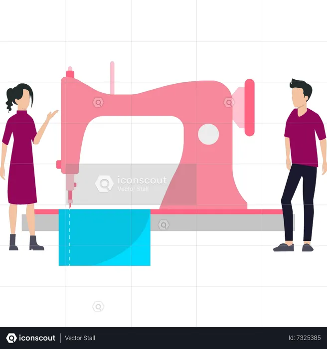 The girl is sewing clothes  Illustration