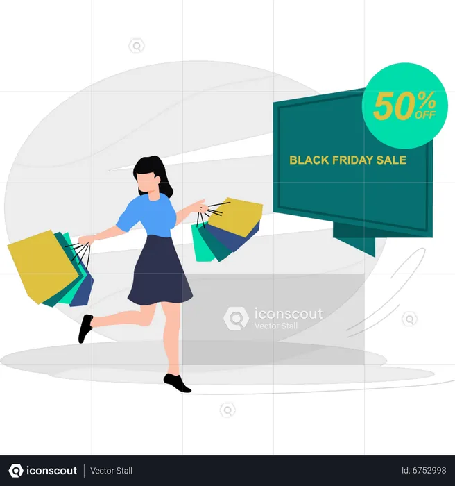 The girl is shopping at 50% off  Illustration