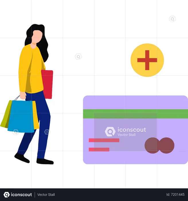 The girl is shopping with a credit card  Illustration