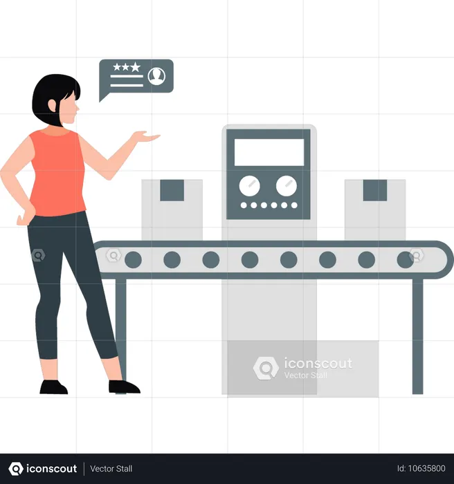 The girl is showing the conveyor machine  Illustration