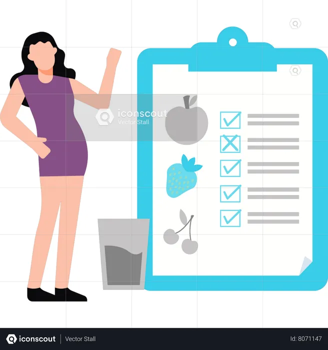 The girl is showing her diet list  Illustration