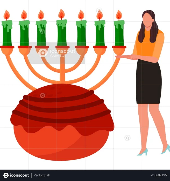 The girl is showing the hanukkah candles  Illustration