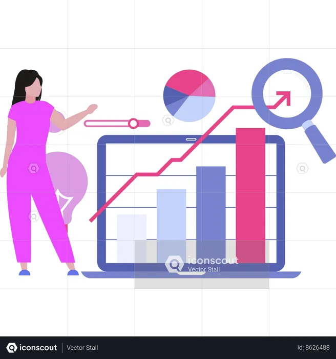 The girl is showing the increase in graph  Illustration