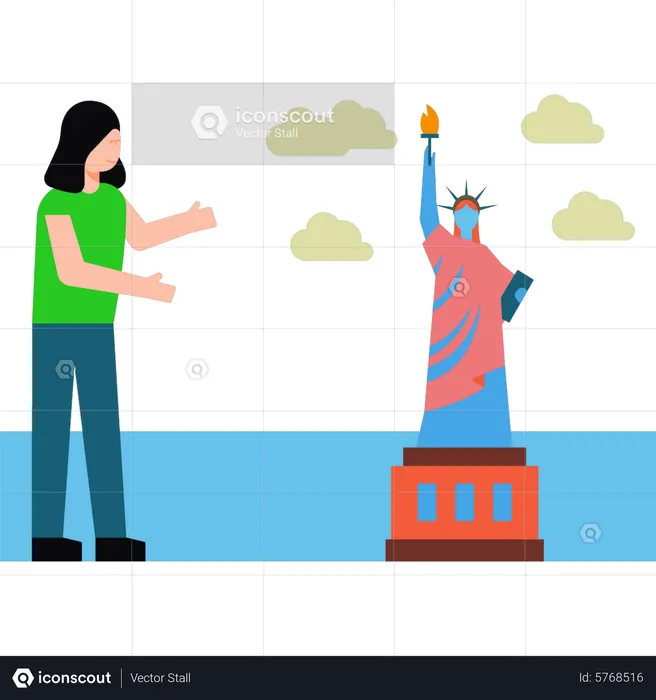 The girl is showing the Statue of Liberty  Illustration
