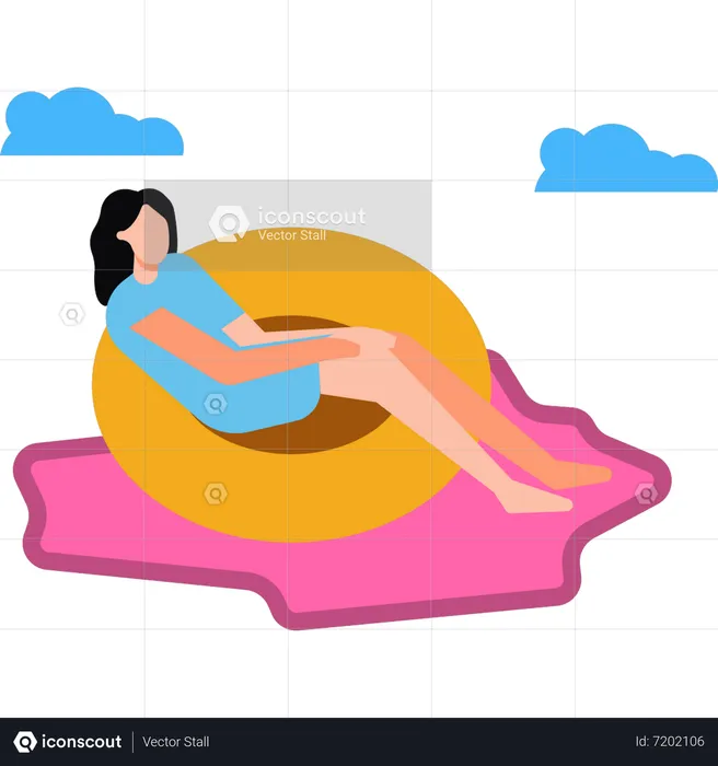 The girl is sitting in a pool boat  Illustration