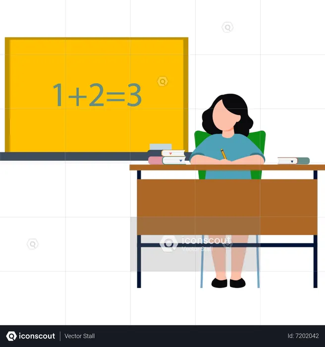 The girl is sitting in the math class  Illustration