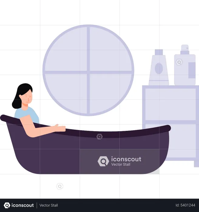 The girl is sitting in the bathtub  Illustration
