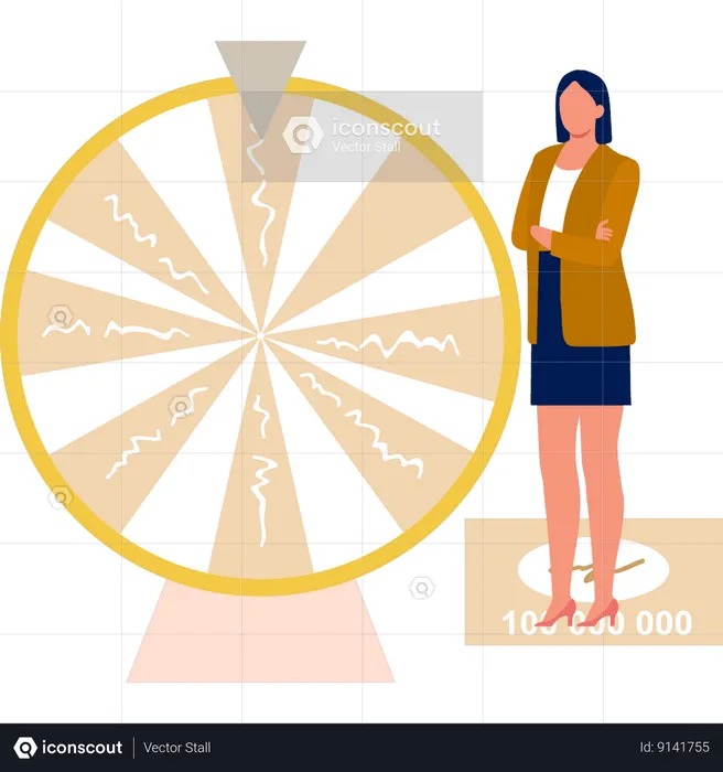 The girl is standing by roulette wheel  Illustration