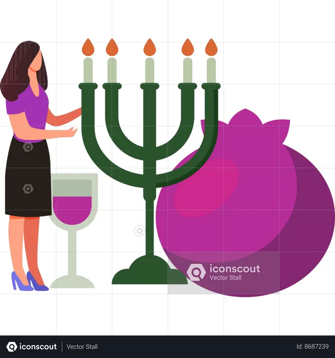 The girl is standing near the hanukkah candles  Illustration