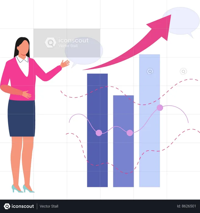 The girl is standing next to the bar graph  Illustration