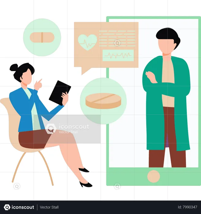 The girl is talking to the doctor about medicine  Illustration