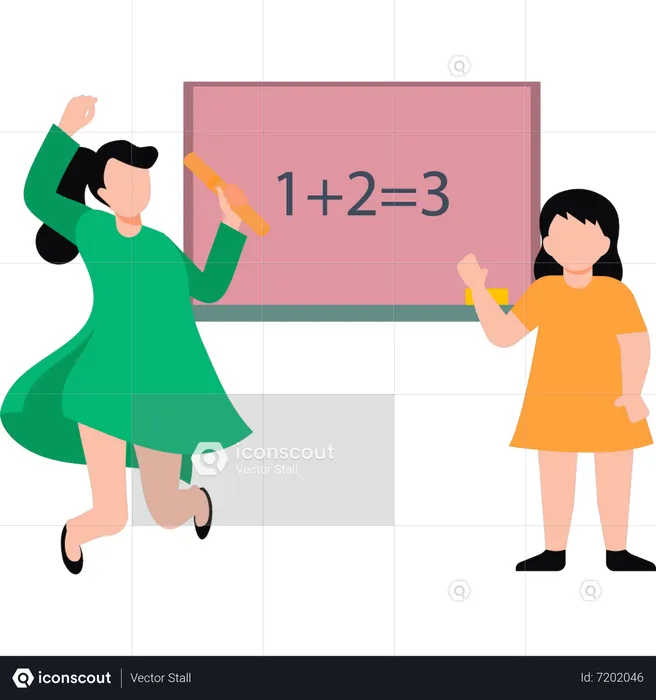 The girl is teaching math in the class  Illustration
