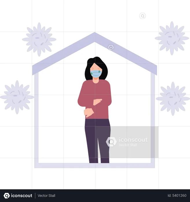 The girl is under quarantine at home due to covid  Illustration