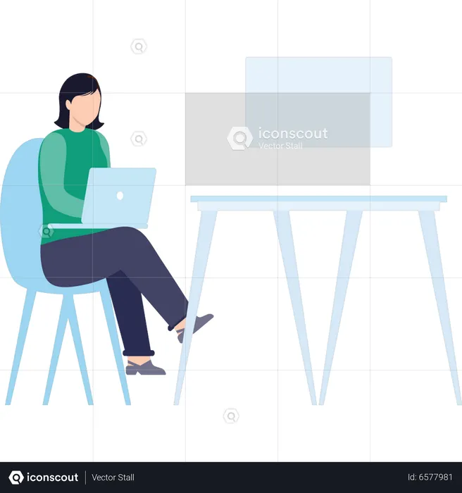 The girl is using a laptop  Illustration