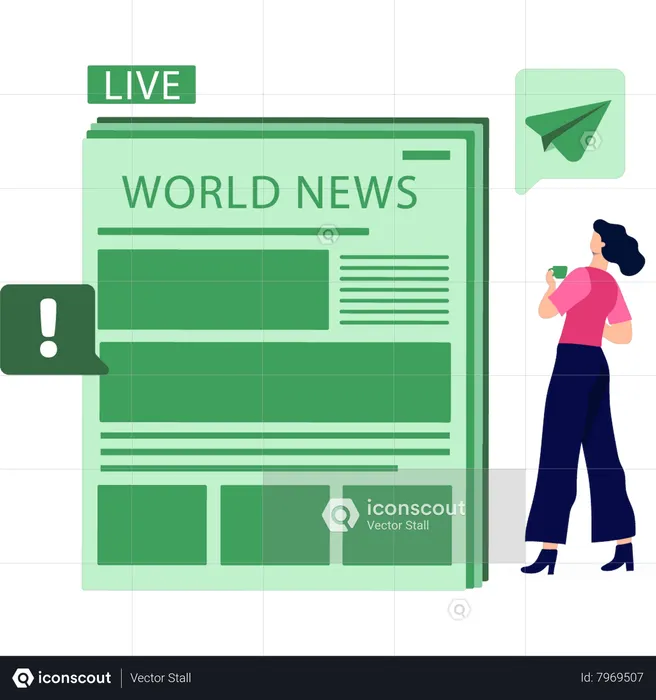 The girl is watching the world news  Illustration