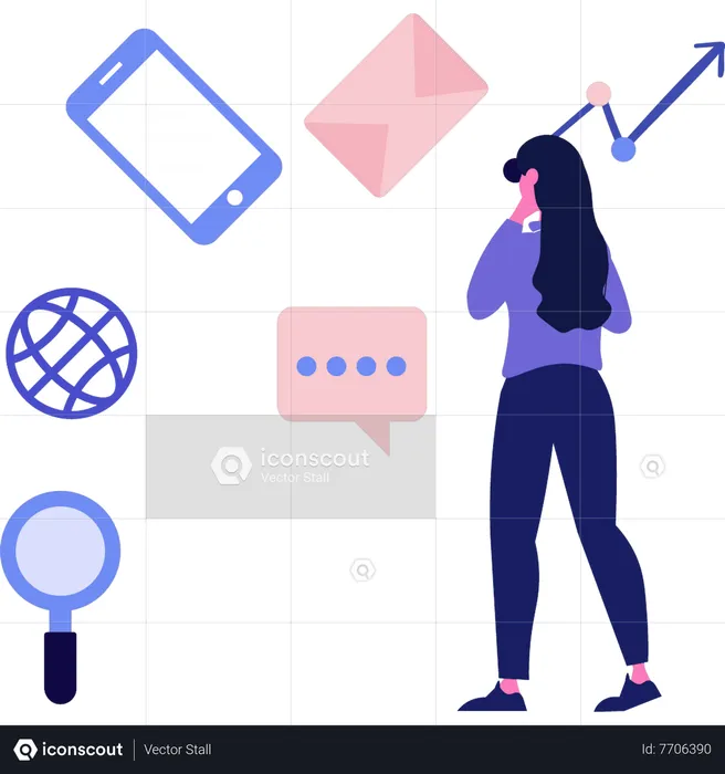 The girl is working on the phone  Illustration
