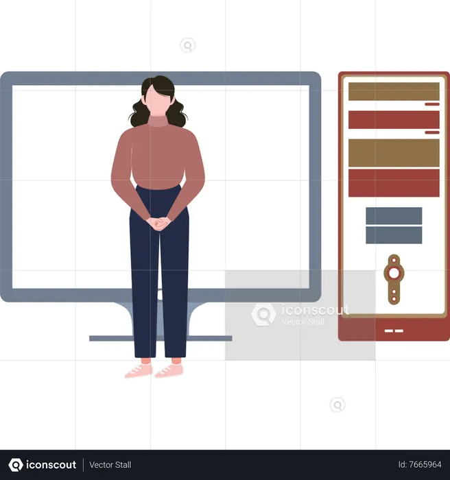 The girl using computer  Illustration