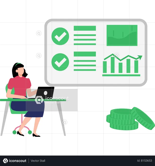 The Girl Working At Her Desk  Illustration