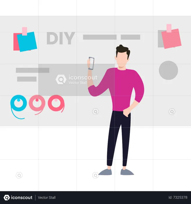 The guy is calling the DIY center  Illustration