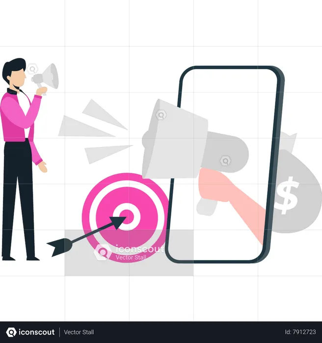 The guy is doing mobile marketing  Illustration